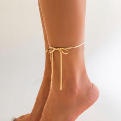 Concise snake chain bow anklet