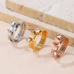 Korean fashion frosted butterfly diamond stainless steel finger rings