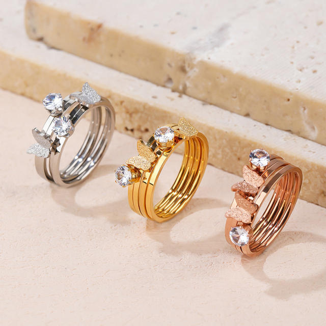 Korean fashion frosted butterfly diamond stainless steel finger rings