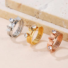 Korean fashion frosted butterfly diamond stainless steel finger rings