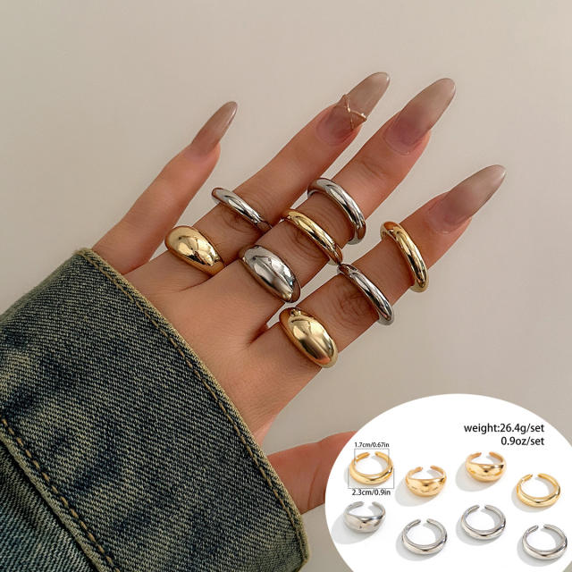 Hot sale chunky metal finger rings set stackable rings