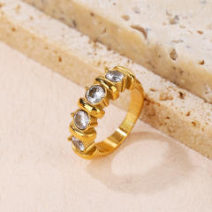 Chunky rhinestone setting stainless steel finger rings