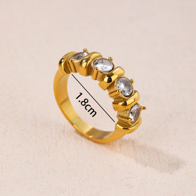 Chunky rhinestone setting stainless steel finger rings