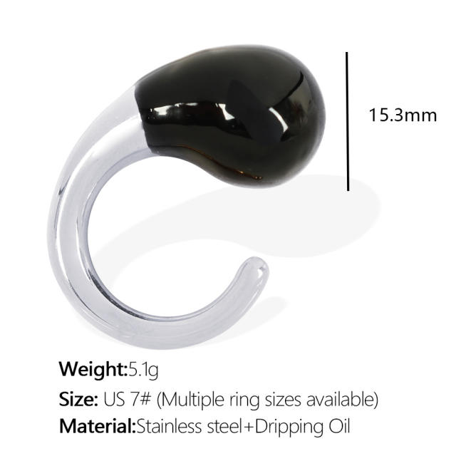 Chunky water drop color enamel stainless steel finger rings