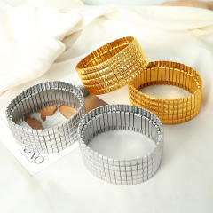 Chunky elastic stainless steel wide bangle bracelet