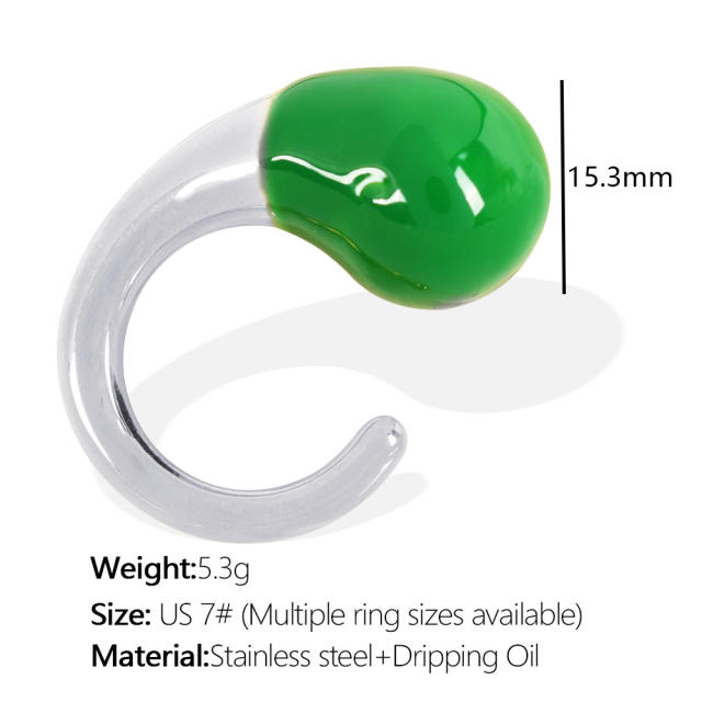 Chunky water drop color enamel stainless steel finger rings