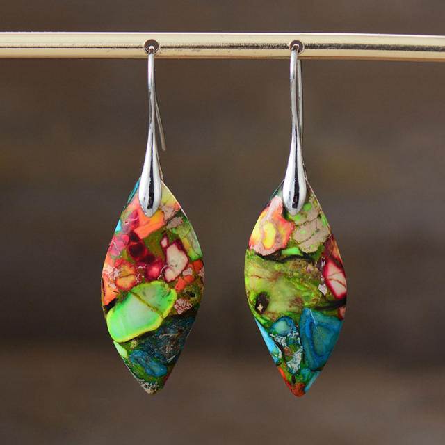 Boho colorful natural stone dangle earrings