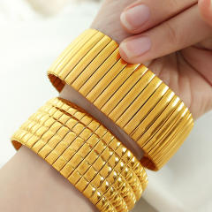 Chunky elastic stainless steel wide bangle bracelet