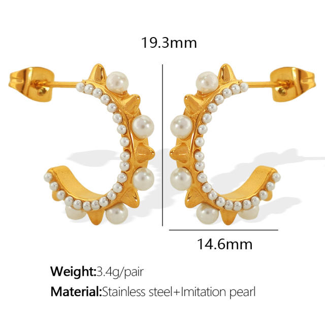 Elegant pearl beaded stainless steel small hoop earrings