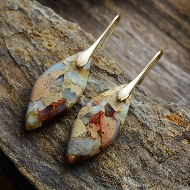 Boho colorful natural stone dangle earrings