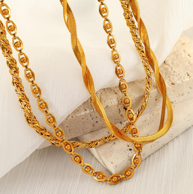 Concise stainless steel chain necklace bracelet set collection