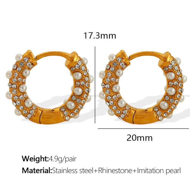 Elegant pearl beaded stainless steel small hoop earrings