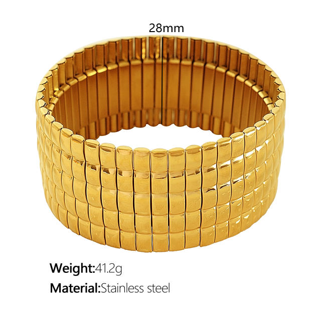 Chunky elastic stainless steel wide bangle bracelet