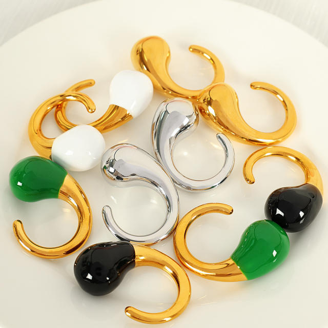 Chunky water drop color enamel stainless steel finger rings