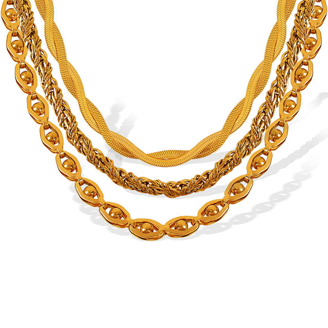 Concise stainless steel chain necklace bracelet set collection