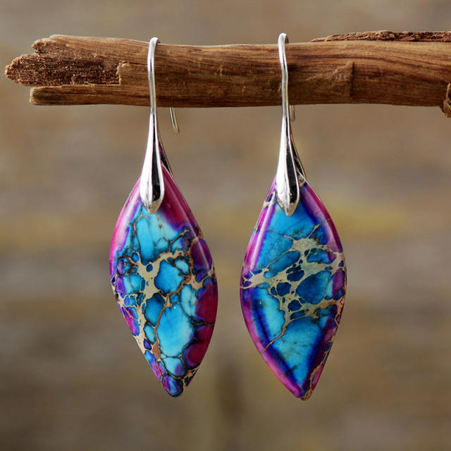 Boho colorful natural stone dangle earrings