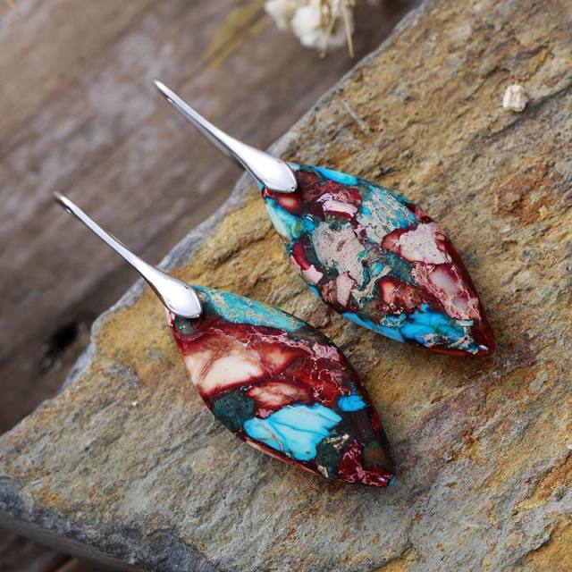 Boho colorful natural stone dangle earrings