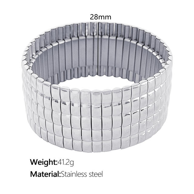 Chunky elastic stainless steel wide bangle bracelet