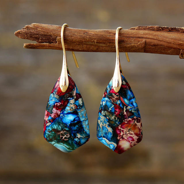 Boho colorful natural stone earrings