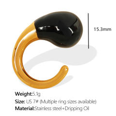 Chunky water drop color enamel stainless steel finger rings