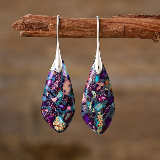 Boho natural stone copper earrings