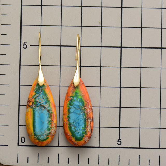 Boho color oval natural stone dangle earrings