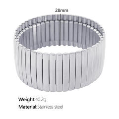 Chunky elastic stainless steel wide bangle bracelet
