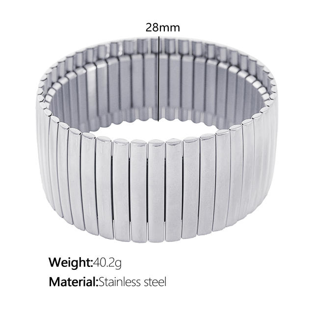 Chunky elastic stainless steel wide bangle bracelet