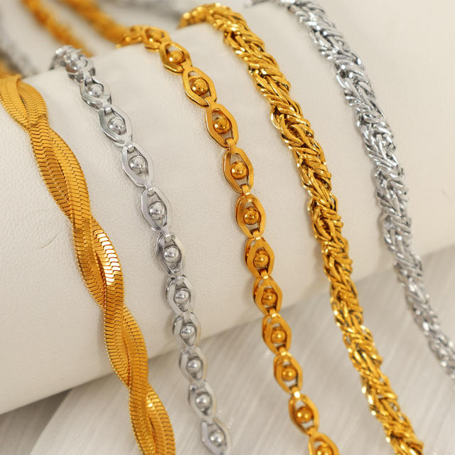 Concise stainless steel chain necklace bracelet set collection