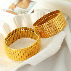 Chunky elastic stainless steel wide bangle bracelet