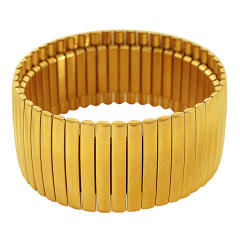 Chunky elastic stainless steel wide bangle bracelet