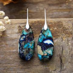 Boho color oval natural stone dangle earrings