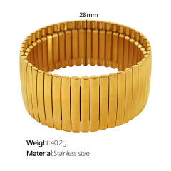 Chunky elastic stainless steel wide bangle bracelet