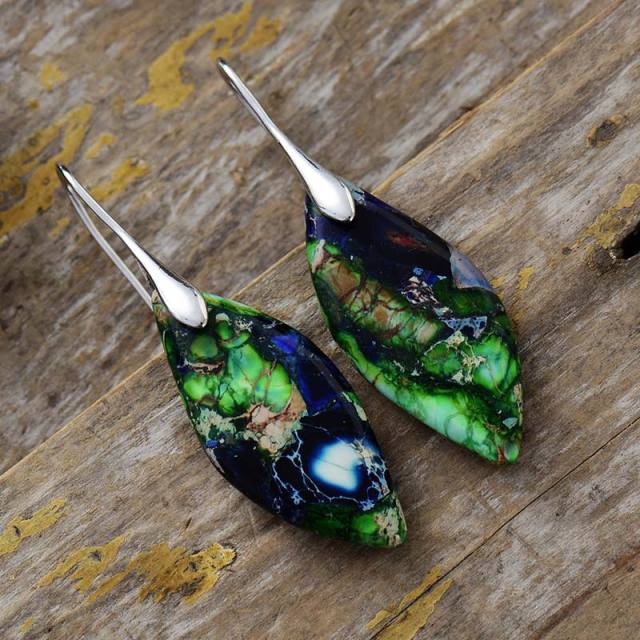 Boho colorful natural stone dangle earrings