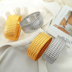 Chunky elastic stainless steel wide bangle bracelet
