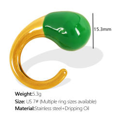Chunky water drop color enamel stainless steel finger rings