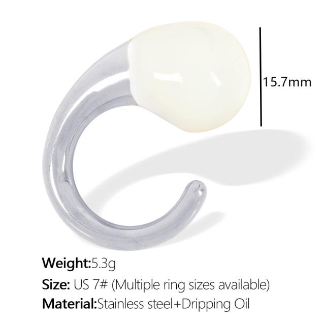 Chunky water drop color enamel stainless steel finger rings