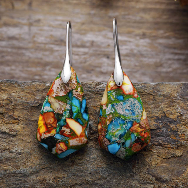 Boho colorful natural stone earrings