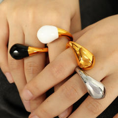 Chunky water drop color enamel stainless steel finger rings