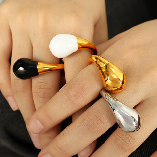 Chunky water drop color enamel stainless steel finger rings