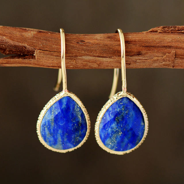 Boho colorful natural stone copper material earrings