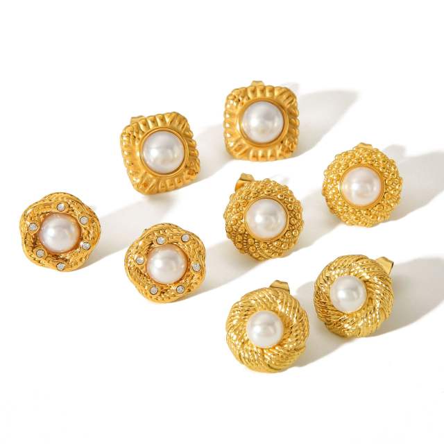 Elegant pearl bead button design stainless steel studs earrings