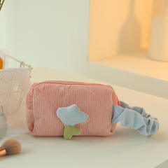 Sweet tulip flower Corduroy material women cosmetic bag