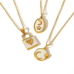 New design moon star padlock pendant stainless steel dainty necklace