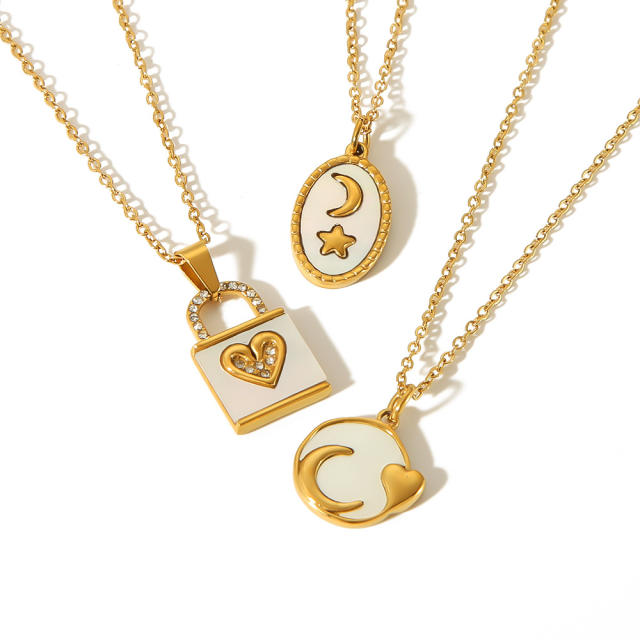 New design moon star padlock pendant stainless steel dainty necklace