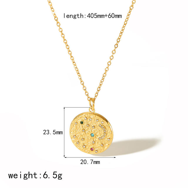 Personality hammer pattern moon star geometric pendant dainty stainless steel necklace