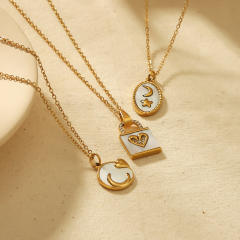 New design moon star padlock pendant stainless steel dainty necklace