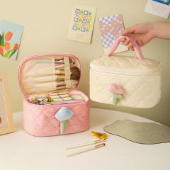 Sweet tulip flower Corduroy material women cosmetic bag