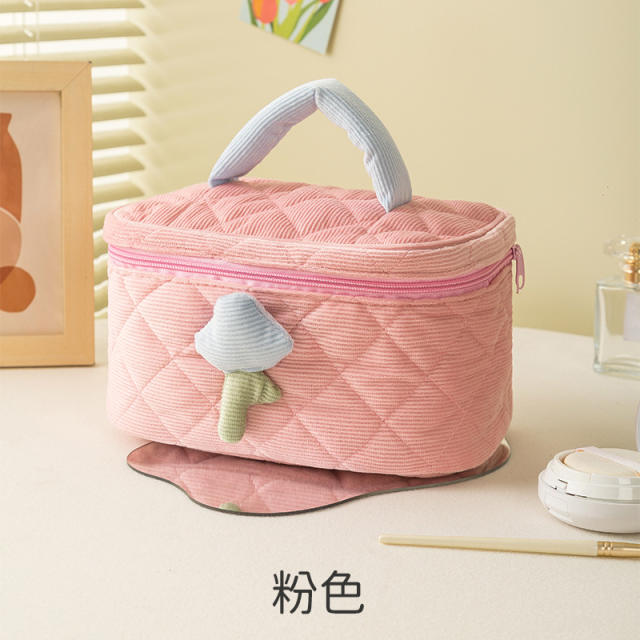 Sweet tulip flower Corduroy material women cosmetic bag