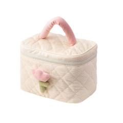 Sweet tulip flower Corduroy material women cosmetic bag